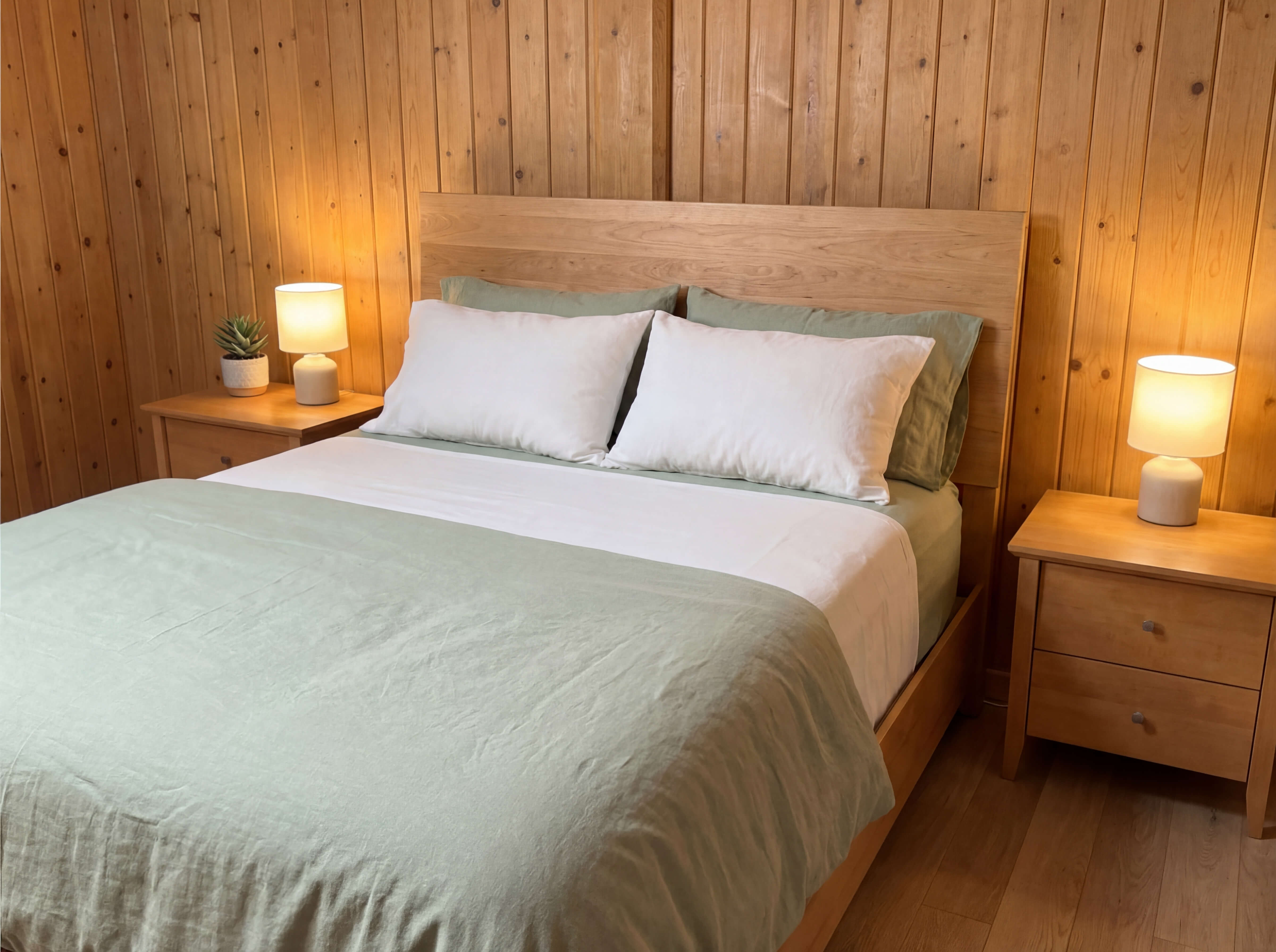 Retreat bedroom with grounding sheet on the bed